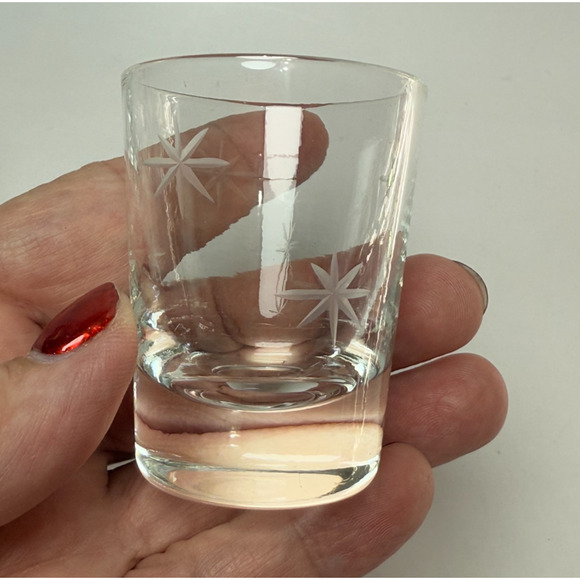 4 Vintage MCM Atomic Single Shot Glasses Star Dust by C G Quartzex Crystal 1950s - Picture 3 of 6